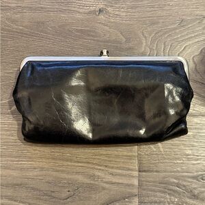 HOBO Black Leather Clutch with Silver Accents
